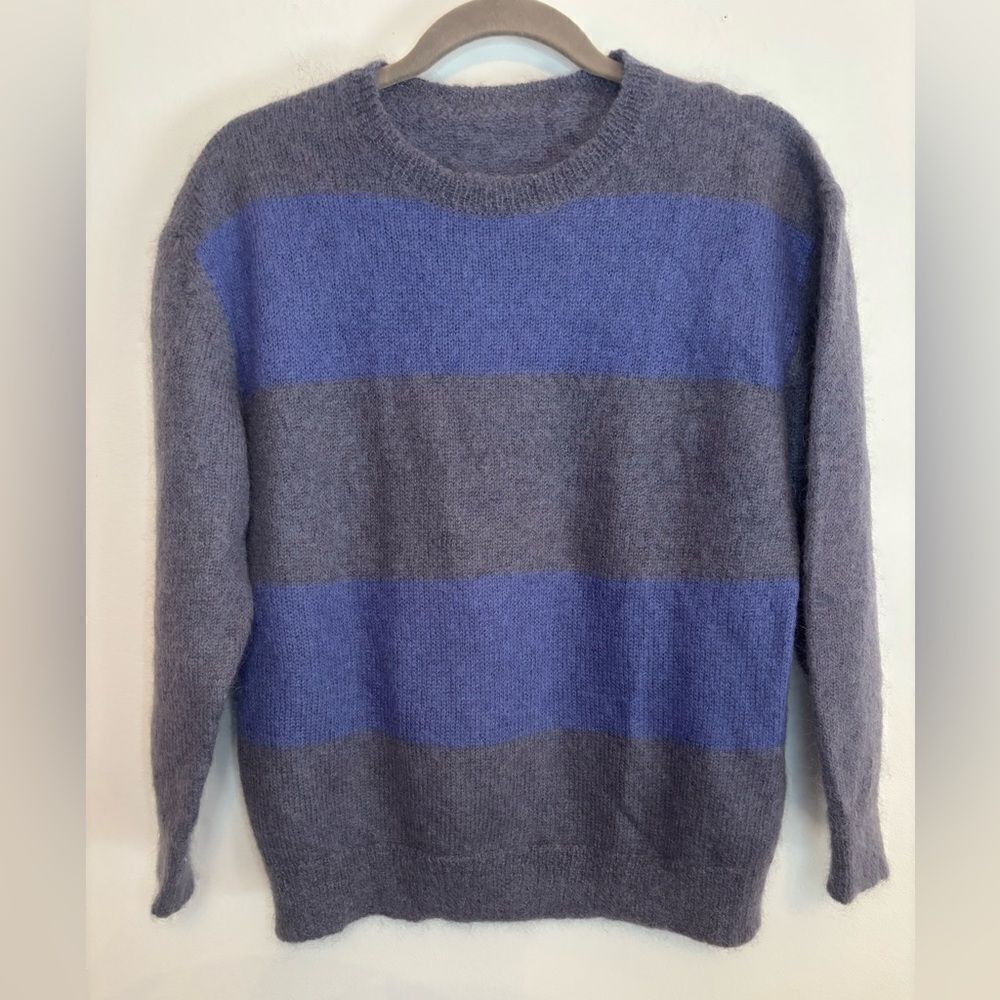 IRO EUC blue/gray striped mohair crew neck sweater Size small